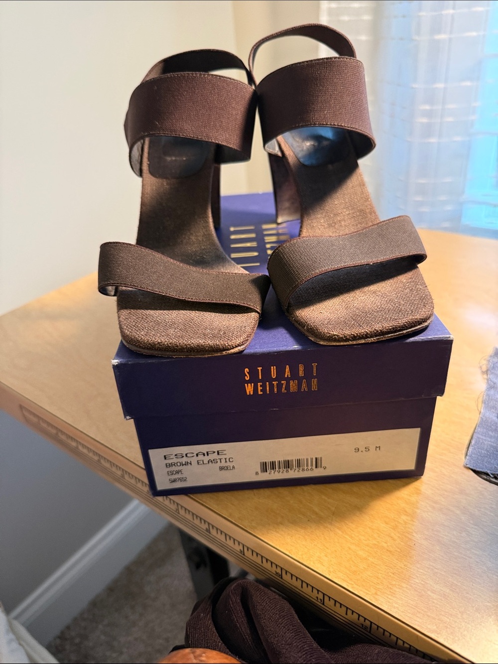 Stuart Weitzman Brown Elastic Strap Sandals